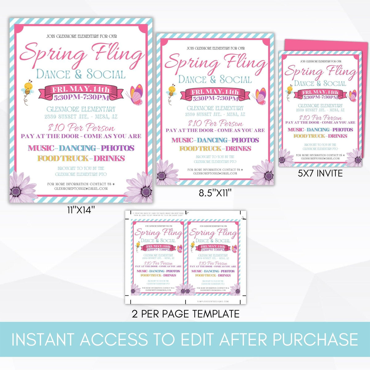 Spring Fling Dance Flyer & Invite Bundle - Simple Desert Designs