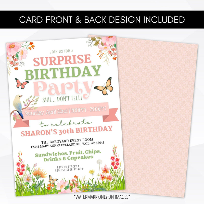 blush pink floral birthday party invite