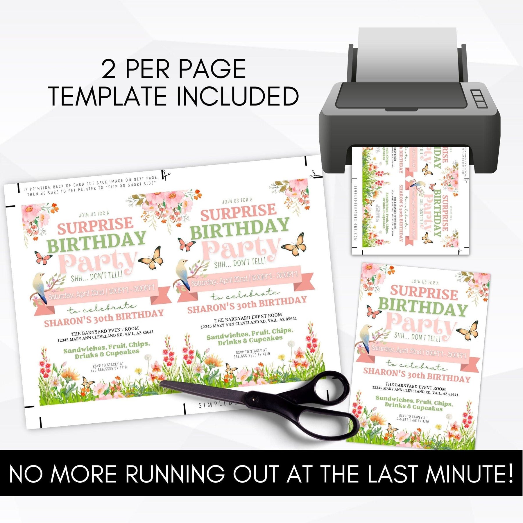 Spring Flowers Surprise Party Invitation โ Simple Desert Designs