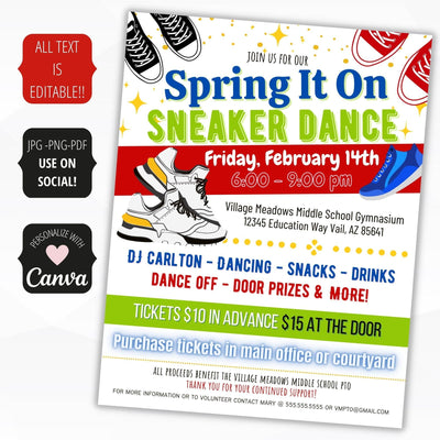 school pto sneaker dance flyer