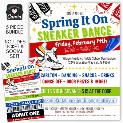 spring it on sneaker dance flyer ticket bundle