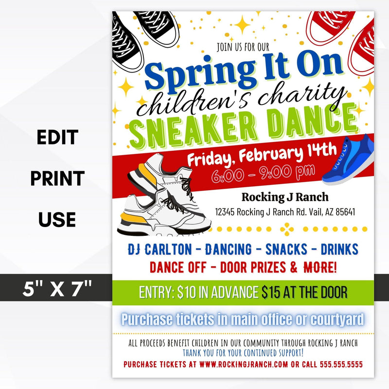 spring sneaker dance charity event invite