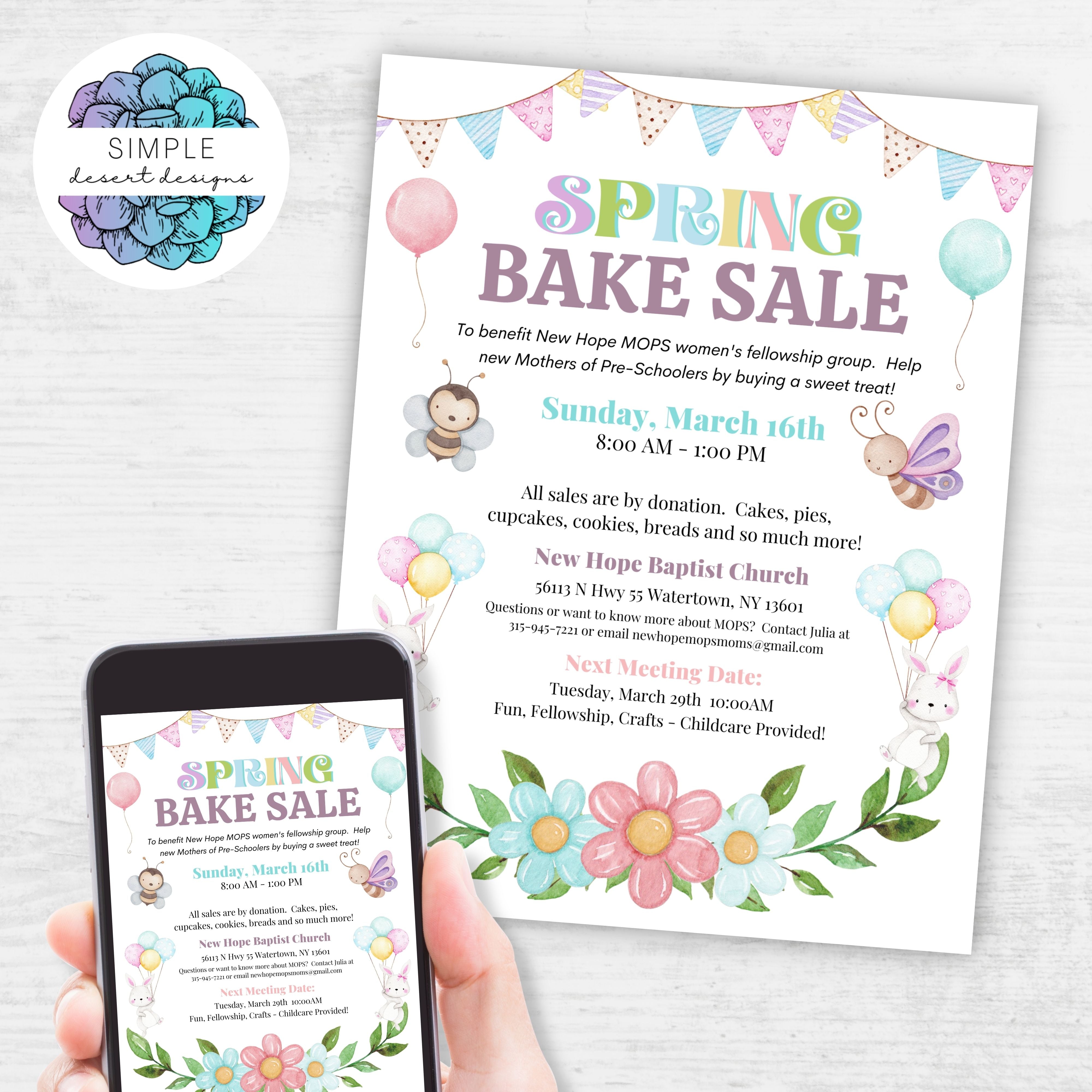 Spring Bake Sale Fundraiser Flyer – Simple Desert Designs