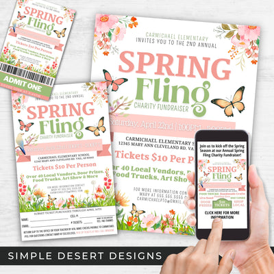 spring fundraiser flyer tickets pre order form and social media template bundle for spring fling or craft fair market fundraiser