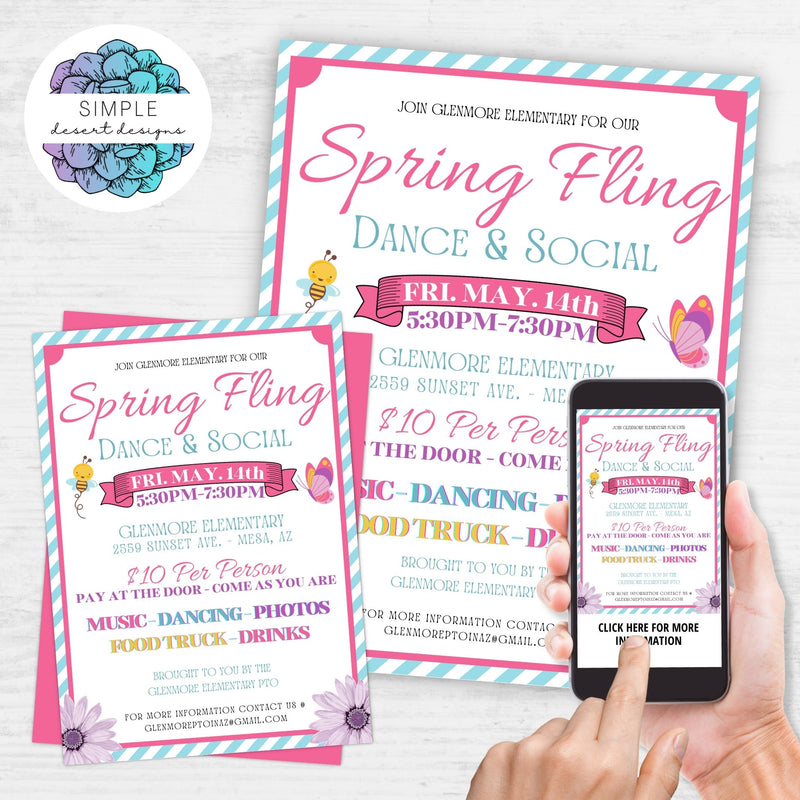 fun spring theme dance flyers for spring fling or social with colorful invitations