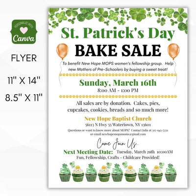 st patrick's day printable spring bake sale flyer poster set editable template