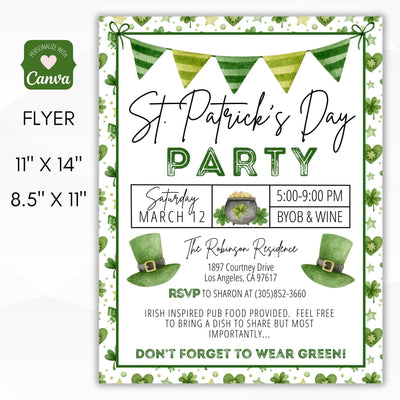 St Patrick's Day party invitation flyer sign template