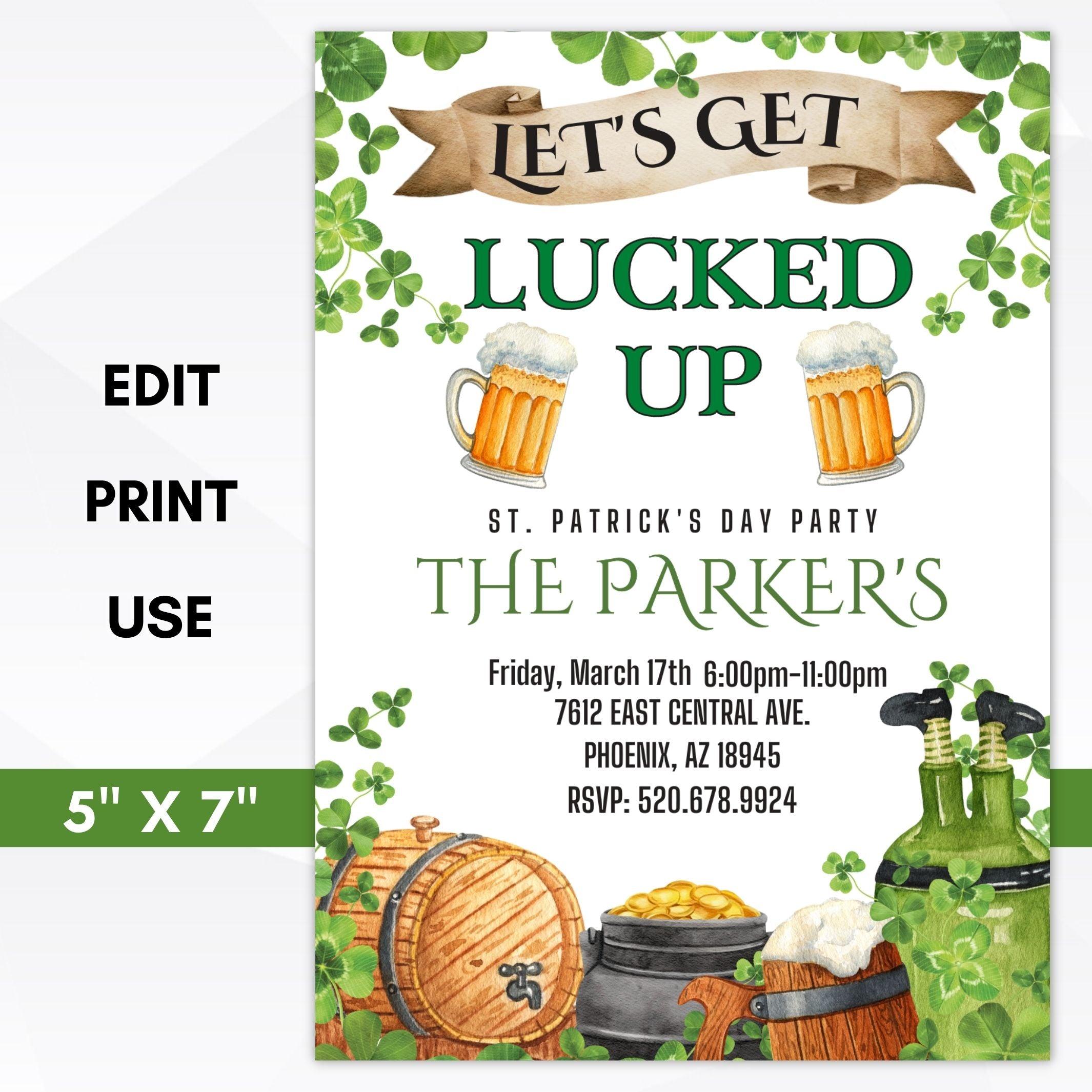 St Patrick's Day party invitation shamrock lucky themed