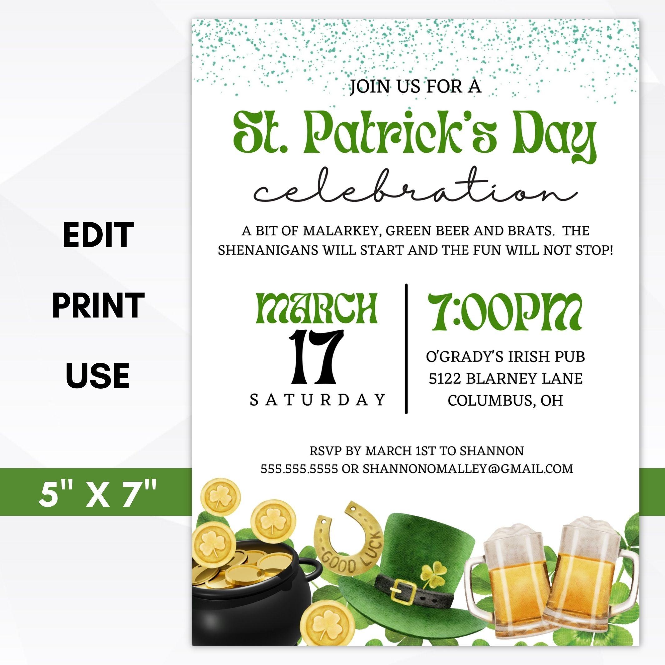 St Patrick's Day party invitation shamrock lucky themed