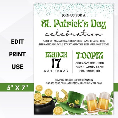 St Patrick's Day party invitation shamrock lucky themed