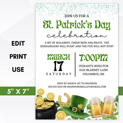 St Patrick's Day party invitation shamrock lucky themed