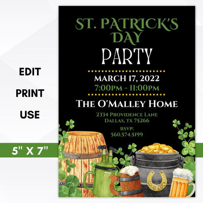 St Patrick's Day party invitation shamrock lucky themed