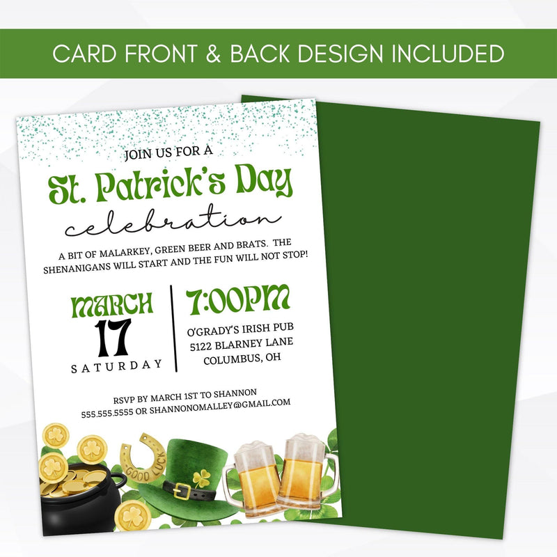 beer guiness drinking game lucky themed st pattys day party invite