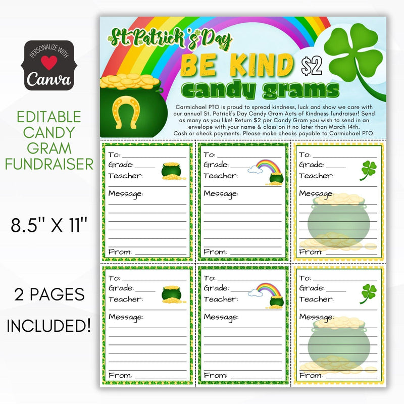 St Patricks Day Be Kind Candy Gram Fundraiser Sheet