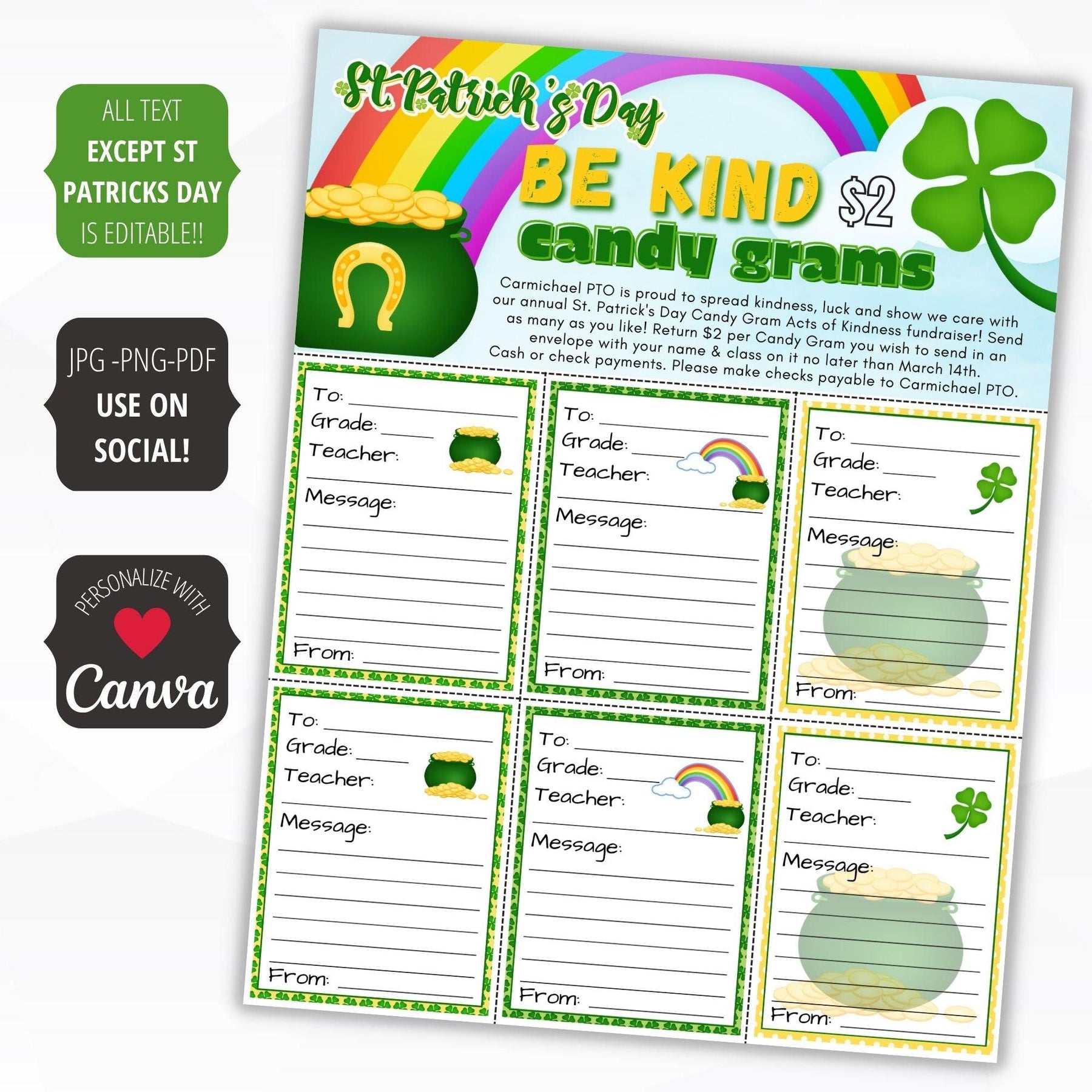 St Patricks Day Be Kind Candy Grams – Simple Desert Designs