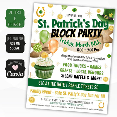 st patrick's day festival block party flyer invite