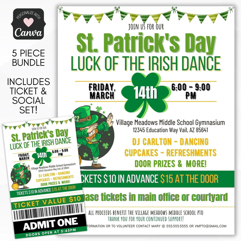 st patricks day dance flyer ticket bundle