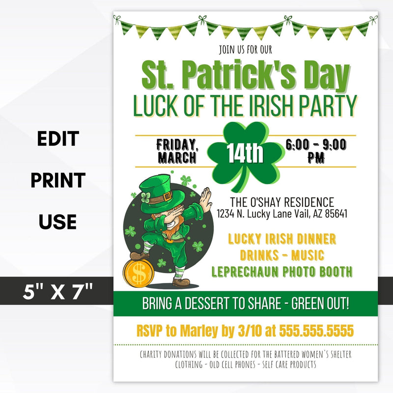 st patricks day party invite editable 5x7