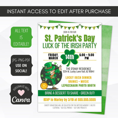 st. patrick's day family friendly party invitation