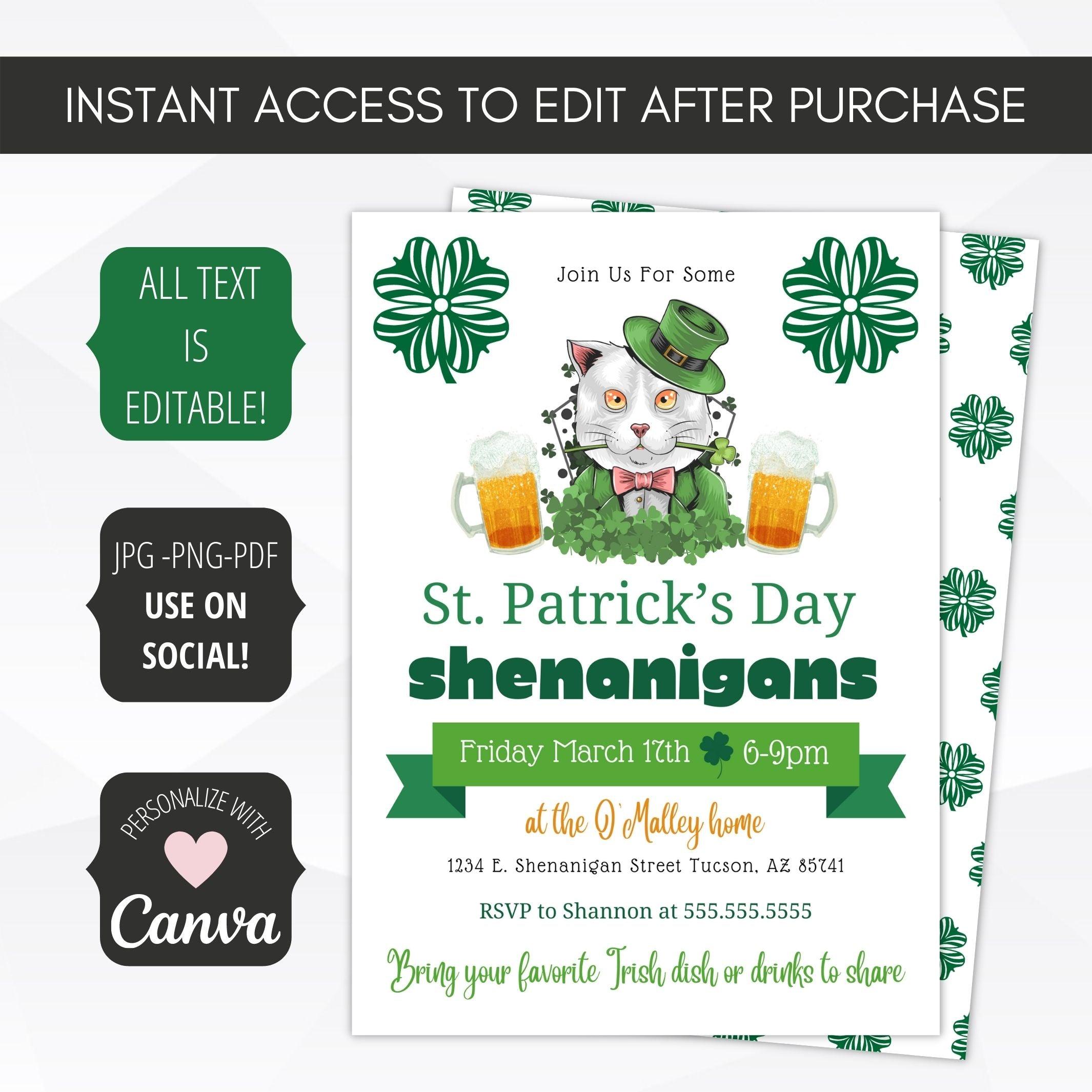 adult st patrick's day party invitation