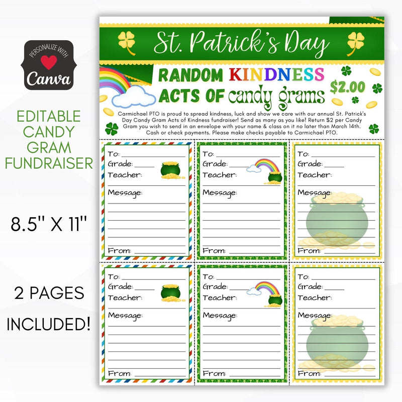 St Patricks Day Show Kindess Candy Gram Fundraiser Sheet