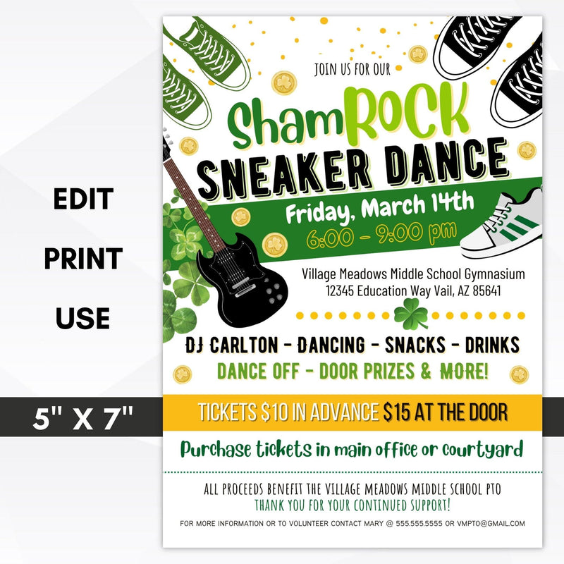 St Patricks Shamrock Sneaker Dance Charity Fundraiser Invitation