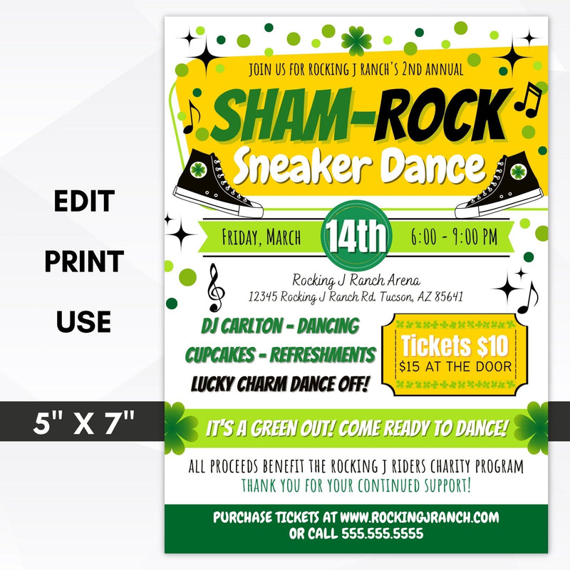 st patricks shamrock sneaker dance invite