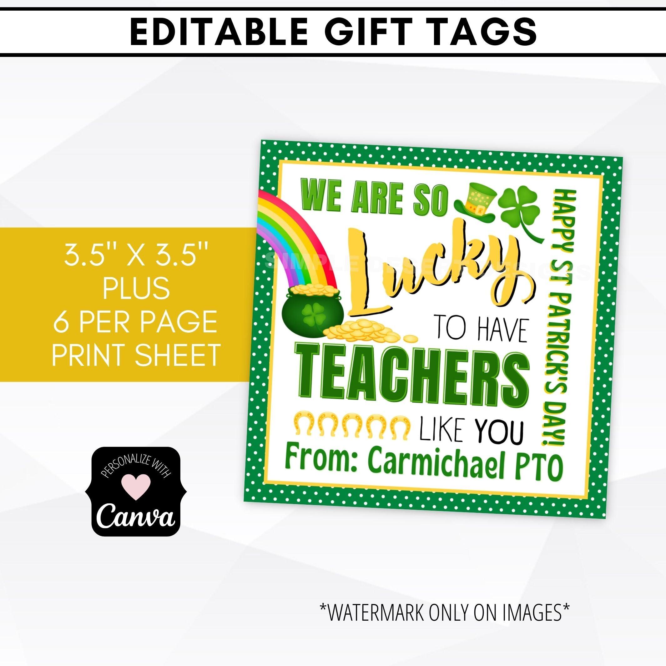 St Patricks teacher appreciation tags