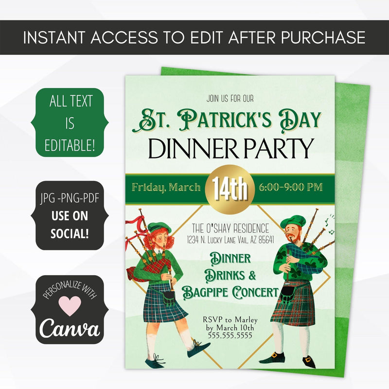 irish themed dinner party invite