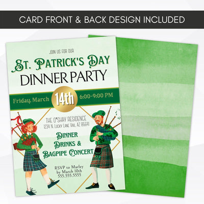 st patricks bagpipe dinner party invite