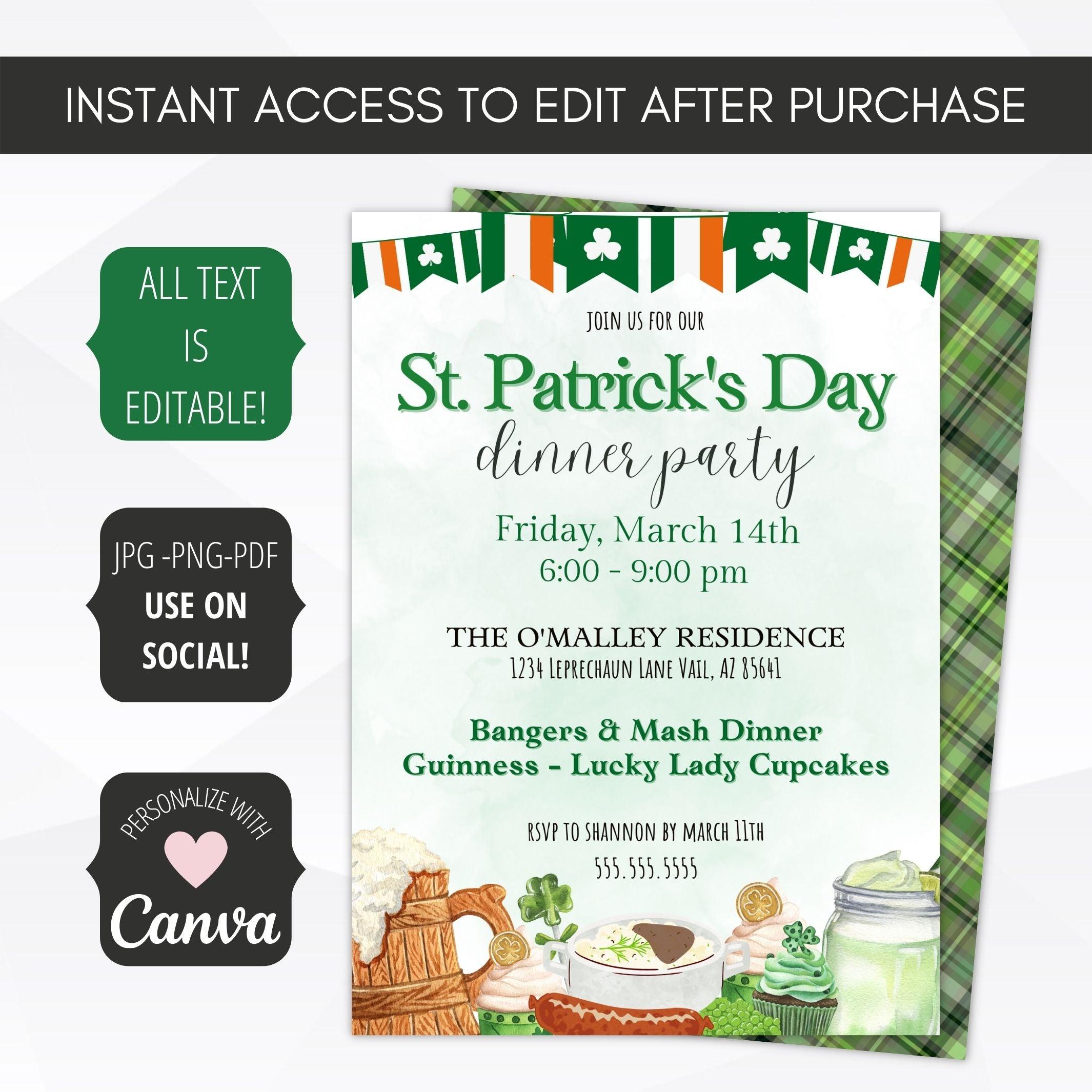 st patricks day dinner party invite