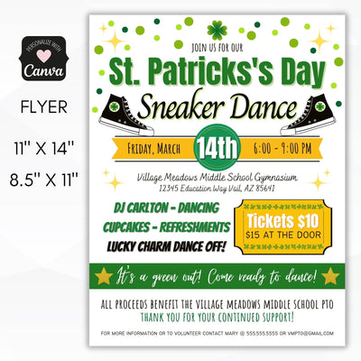 st patricks day sneaker dance flyer invitation