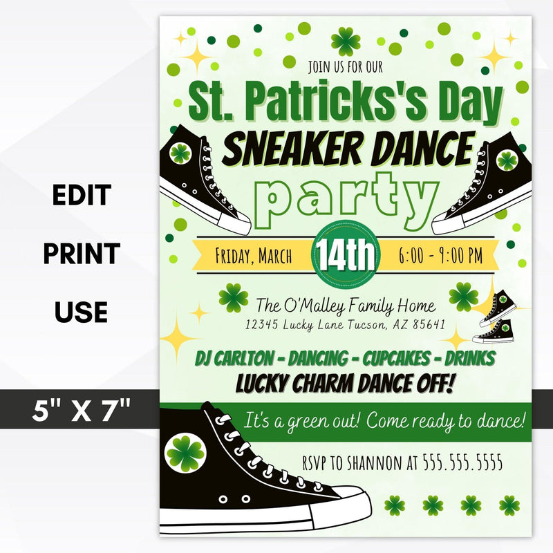 st patricks day sneaker dance party invite