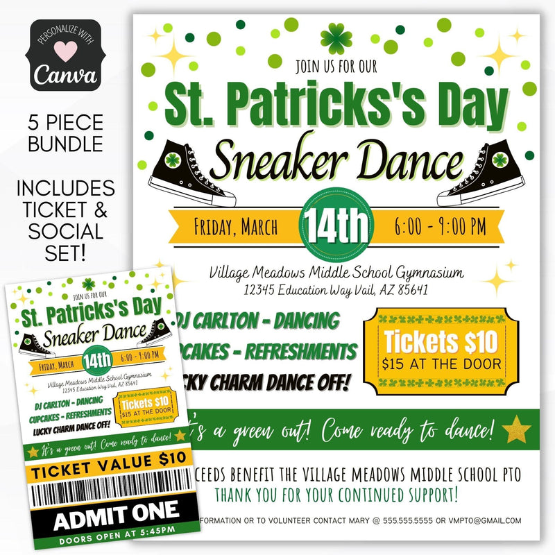 st patricks day sneaker dance flyer ticket bundle