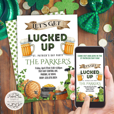 punny st patricks day party invitation for home pub crawl or office party