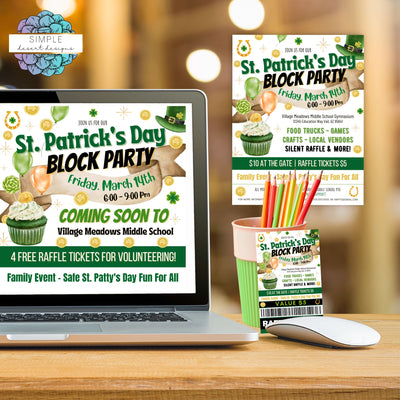 st patricks day block party invitation flyers ticket templates and social media posts