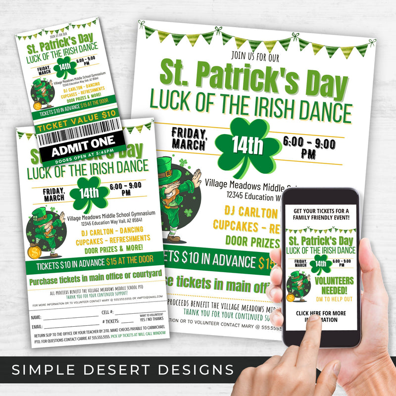 fun st patricks day event flyer ticket template bundle