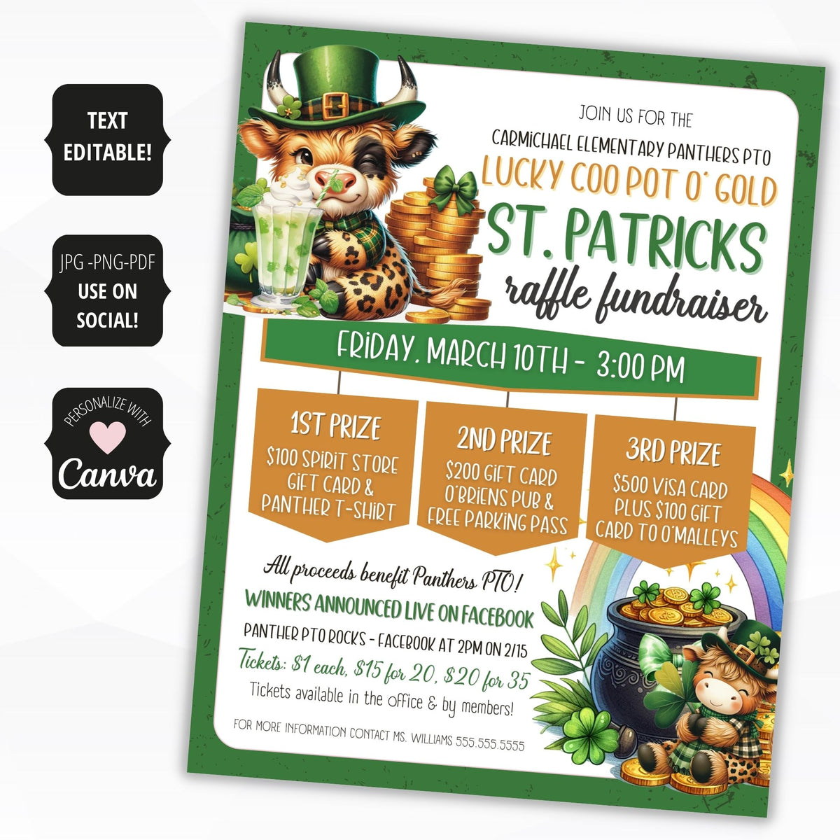 St. Patrick’s Day Raffle Flyer Template - Simple Desert Designs