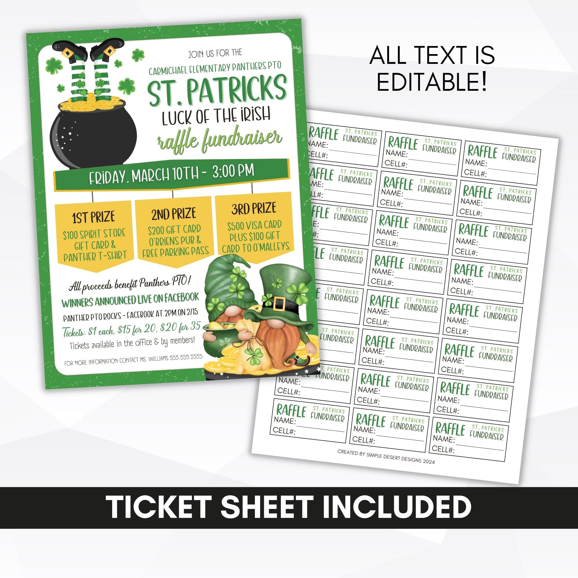 personalized st patricks raffle fundraiser flyers