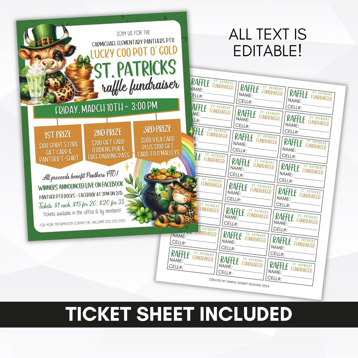 St. Patrick’s Day Raffle Flyer Template - Simple Desert Designs