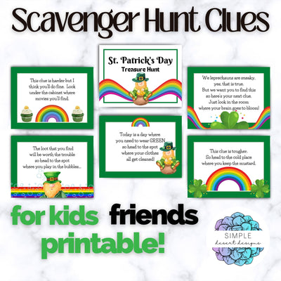 fun st patricks day scavenger hunt game for kids in your home, indoors st pattys day game