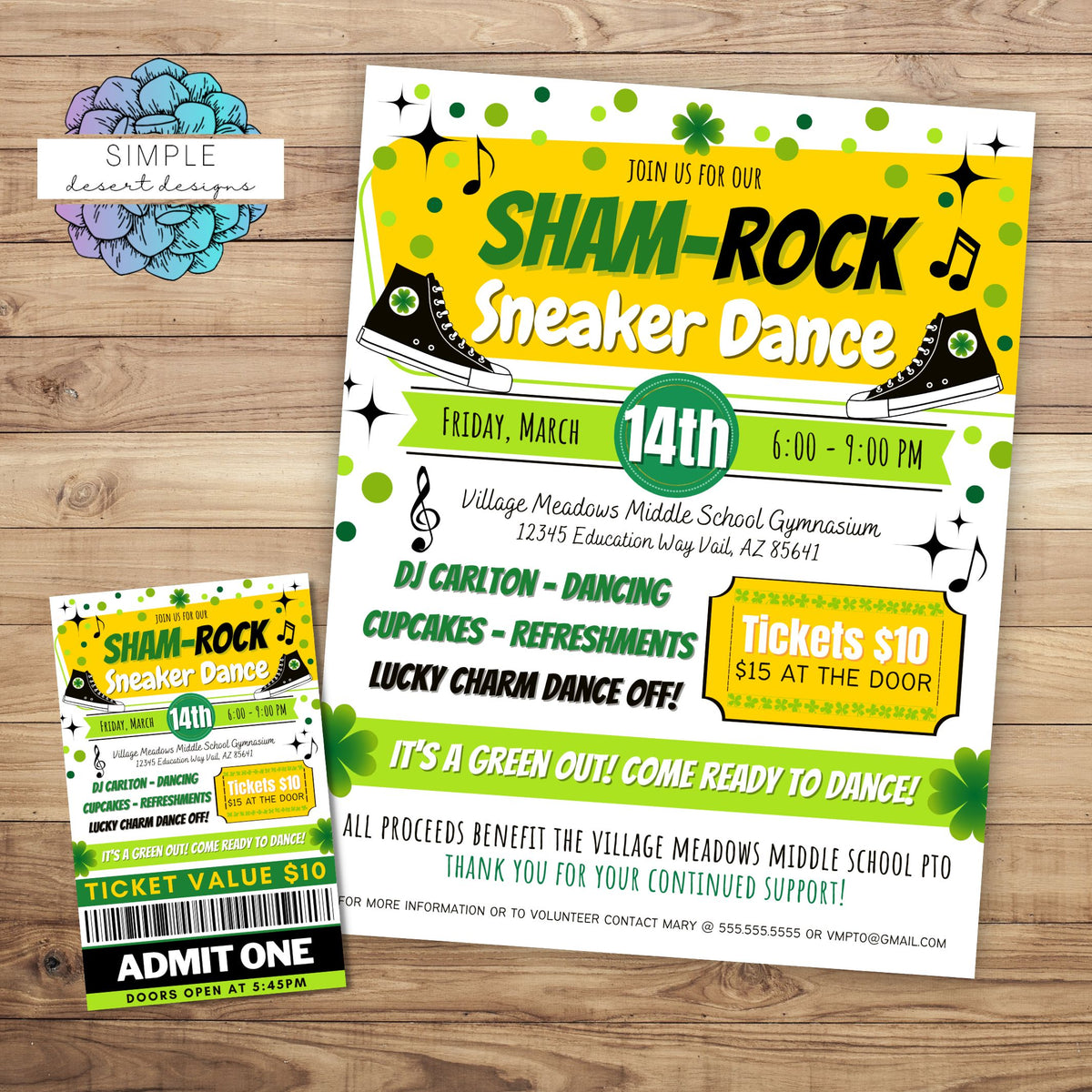 St. Patrick’s Sneaker Dance Flyer & Ticket Bundle - Simple Desert Designs
