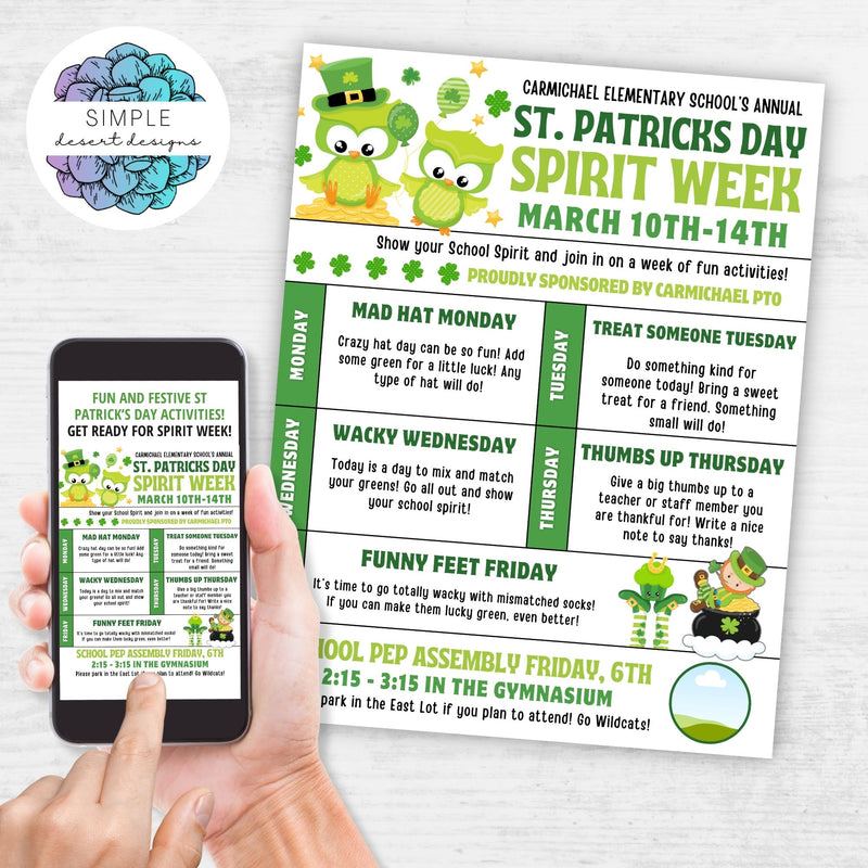 st patricks day spirit week ideas for school or work on customizable flyer