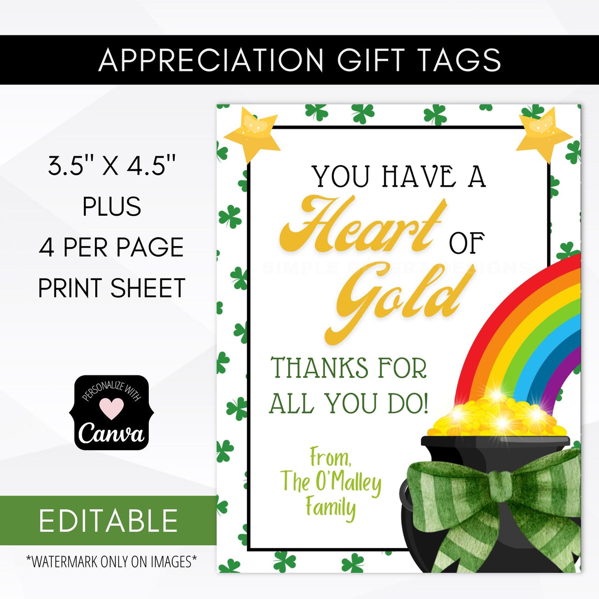 St. Patrick’s Day Tag Template - Simple Desert Designs