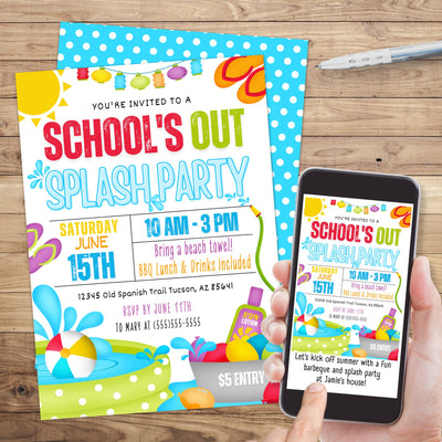 customizable summer splash party invitation for school or birthday party
