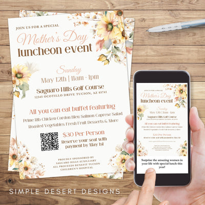 modern elegant sunflowers theme mothers day invitation for luncheon event