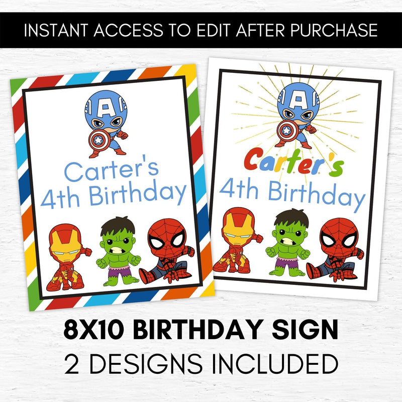 superhero birthday sign invitation