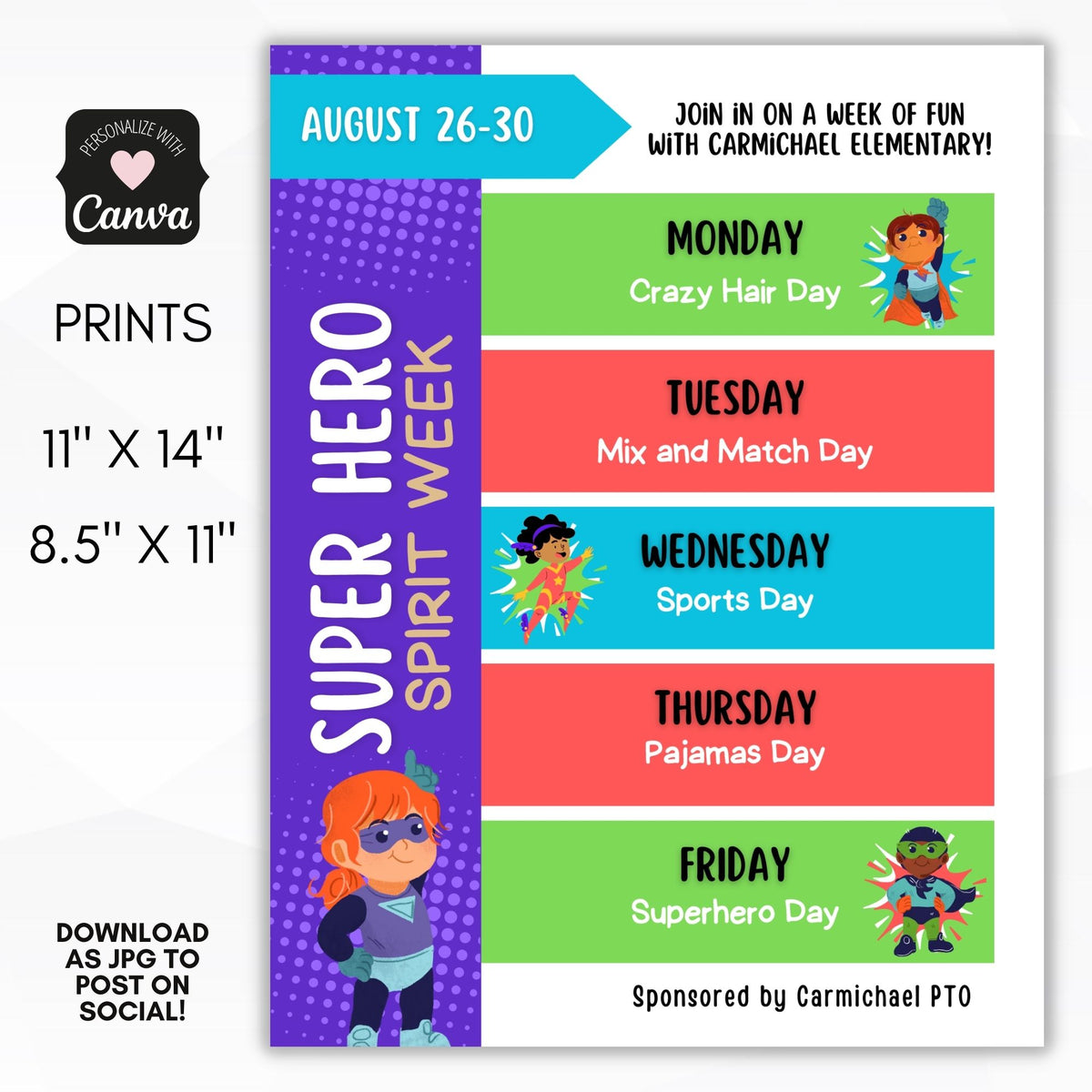 Superhero Spirit Week Flyer Template - Simple Desert Designs