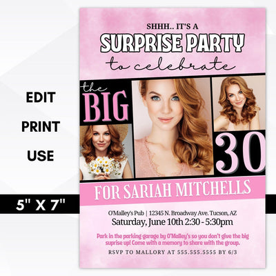pink surprise party invitation