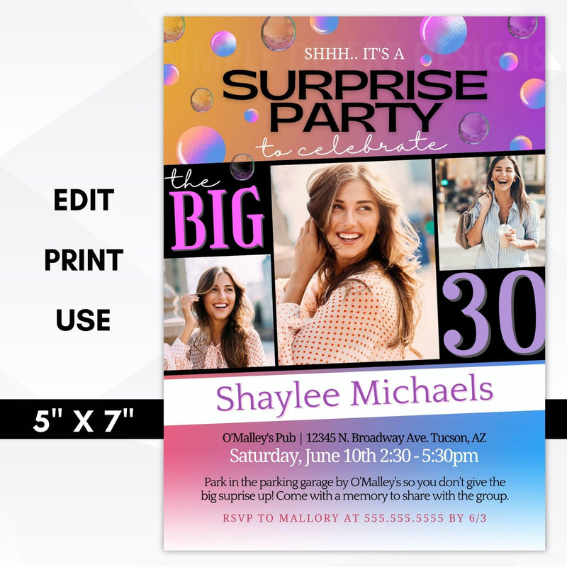 rainbow surprise party invitation